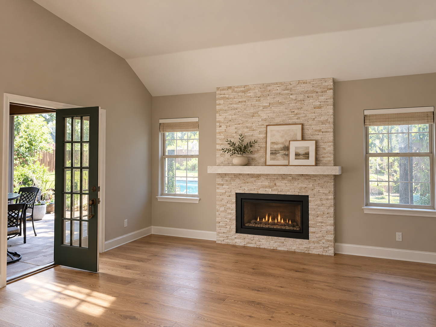 Photorealistic recommended fireplace concept without a projecting hearth